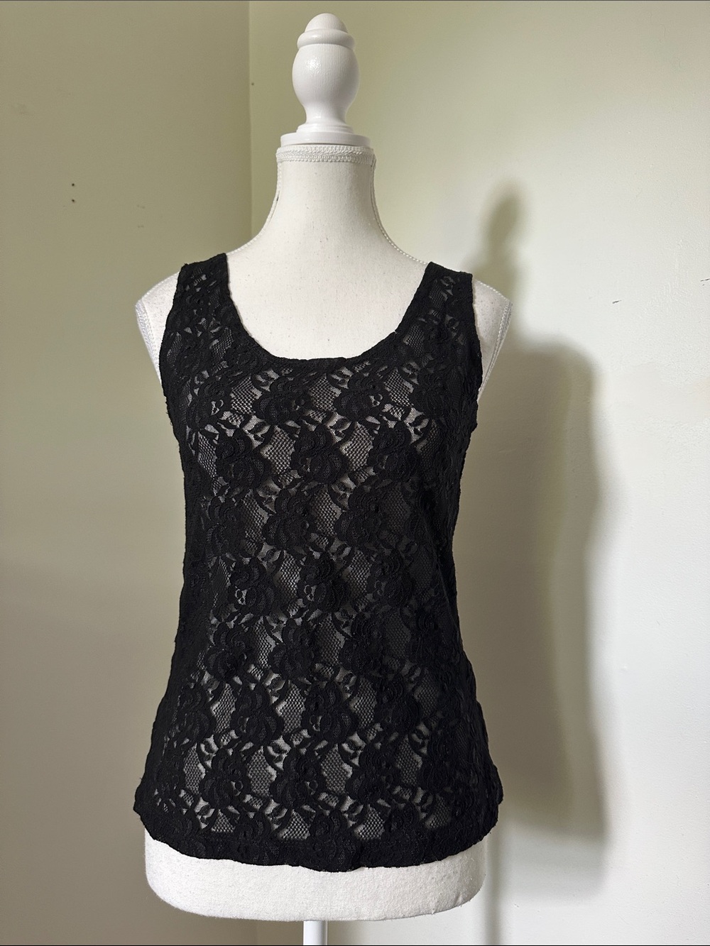 WORN OUT LINGERIE Vintage Black Lace Whimsigoth Vamp Tank Top Medium